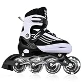 MGYZM Inliner für Kinder, größenverstellbare Inline Skates für Kinder, Erwachsene Mädchen und Jungen Inline Skates, Rollschuhe für drinnen und draußen, Schwarz und Weiß (Medium)