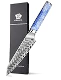 WILDMOK 7 Schicht 10CR18MOV Clad Stahl Universalmesser 13 cm, ultrascharfes Küchenmesser mit ergonomischem blau-weißem Porzellanmuster Harzgriff, doppelseitiges Obstmesser Qing-Serie