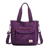 sueyeuwdi Canvas Messenger Tote Frauen Damen Mode Nylon Single Shoulder Messenger Bags Handtaschen Leder Aktentaschen für Frauen, violett, Einheitsgröße