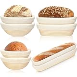 FillTouch 8 Stück Brotgärkörbe für Sauerteig, rund, oval, für Brot, Banneton, Gärkorb, Brotbackschale mit Einlagen zum Backen von Teigbrot, 21,6 cm, 22,9 cm, 25,4 cm, 38,1 cm