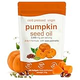 Kürbiskernöl, Kürbiskernöl-Kapseln 300 Softgels - Kürbis & Sägepalmenöl 2 in 1 Unterstützen Haare, Harnwegs, Blasen & Prostata-Gesundheit | Mit natürlichen Vitamin E, Kaltgepresst, Vegan