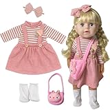 Xerteam Puppenkleidung 35-45 cm für Baby Puppen, Puppenkleidung für 14-17 Zoll Puppen, Süßes und Niedliches Puppenkleider, Strapskleid, Haarband, Häschenrosa Tasche, Socken (Rosa)