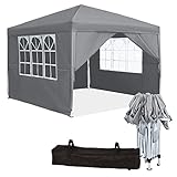 Froadp Garten Pavillons 3x3m Klappbare Gartenpavillon Pop-up Faltpavillon mit 4 Seitenteilen & Tasche Sonnenschutz Festzelt Set Wasserdicht Partyzelt Gartenzelt für Hochzeit Picknick (Grau)