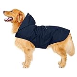 Zellar Hunderegenmantel mit Kapuze & Kragenloch & Sicheren Reflektierenden Streifen, Ultraleichte Atmungsaktive 100% wasserdichte Regenjacke für Mittelgroße bis Große Hunde, Blau, 5XL