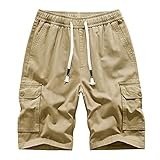 Kurze Hosen Herren Baumwolle Cargo Shorts Kurze Wanderhose Arbeitshosen Männer Sommerhose Kurz Outdoor Hose Bermuda Shorts Atmungsaktiv Cargohose Jogginghose Sommer Freizeithose Khaki S