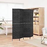 Xhnifnb Raumteiler 4-Panel Paravent Schwarz 163x180 cm aus Wasserhyazinthe mit Metallrahmen, klappbarer Sichtschutz für Schlafzimmer, Wohnzimmer und Flur