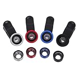 SEWACC 4 Stück Teiliges Smartphone Objektiv Set Weitwinkel Makro Fisheye Handy Kamera Linse für Outdoor Reisen Fotoaufnahmen in Schwarz Rot Blau Silber