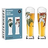 RITZENHOFF 6201002 Weizenbierglas 646 ml 2er Set – Serie Brauchzeit F23 – Motiv Vögel, mehrfarbig – Made in Germany