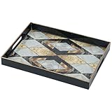 Serviertablett, Tablett mit Griff Marmor Deko Rechteckig Kaffeetablett, Bruchsicher Groß Tablett für Küche, Wohnzimmer, Bar， Partei(40 x 30 x 4 cm)