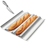 MOPUBZO Baguette Backform (38 x 33 cm), Baguette-Backblech für 4 Baguettes mit Antihaftbeschichtung, Baguetteblech aus Karbonstahl, Baguetteform, Brotbackform Brot, Brot Backen Zubehör