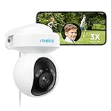 Reolink 5MP PTZ Überwachungskamera Aussen,3X Optischer Zoom, 2,4/5GHz WLAN Kamera Outdoor mit Personen-/Fahrzeugerkennung, Automatischer Verfolgung, Vollfarb-Nachtsicht, 2-Wege-Audio, E1 Outdoor