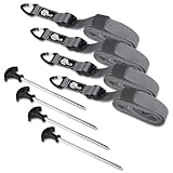 your GEAR Storm Webbing Set - 4 x Abspanngurt mit Karabiner, Abspannleinen mit Erdnägeln für Zelt, Vorzelt, Sonnensegel