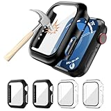 4 Stück Schutzhülle für Apple Watch 9/8/7 45mm Displayschutz, Hart-PC Schutz Hülle mit Gehärtetem Glas Kompatibel mit Apple Watch Series 9 Series 8 Series 7 (2 Schwarz & 2 Transparent)