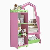 Kinder-Kleiderschrank mit Spiegel und Schublade, Holz-Organizer, Schließfach, Schlafzimmermöbel für Jungen und Mädchen, Geschenk (Rose)