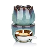 ComSaf Duftlampe für ätherische Öle, mit Teelichtlöffel, Abnehmbarer Aromatherapie-Brenner aus Blauer Keramik, Aroma-Öl-Kerzendiffusor, Duftwachstörtchen für Zuhause, Schlafzimmer, Dekoration