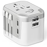 Reiseadapter Weltweit, Universal Reisestecker mit 2 USB, 2 USB C und 1AC Steckdose, Internationaler Steckdosenadapter, Universaladapter für Deutschland USA England Thailand Italien Australien