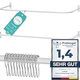 Duschvorhangstange L Form & Duschstange U Form 4 in 1 System inkl. 12 Ringe - Stabile Winkelstange Duschvorhang ohne Deckenhalterung - Duschstange Ecke Rostfrei - Duschvorhangstange Badewanne & Dusche