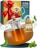 CLIDOR ® Teekanne mit Siebeinsatz I 1,5 Liter I verstärkte Glasstärke für bessere Isolierung I Teekanne mit Stövchen nutzbar I Glasteekanne I Thermo Teezubereiter I robuster Teapot I Teebereiter