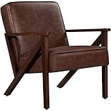 Yaheetech Loungesessel Sessel Vintage Relaxsessel Kunstleder mit Massivholzbeinen Einzelsofa für Wohnzimmer/Schlafzimmer/Empfangsbereich Dunkelbraun