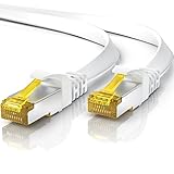 5m CAT 7 Netzwerkkabel Flach, Ethernet Kabel, Gigabit Lan 10 Gbit s, Patchkabel, Flachbandkabel, Verlegekabel, Cat.7 Rohkabel U FTP PIMF Schirmung mit RJ 45 Stecker, Switch Router Modem, Weiß