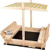 für Dich NEU: needs&wants® Sandkasten aus Holz mit Dach, Abdeckung, Sitzbänke u. Boden könnte bei Dir im Garten Stehen.