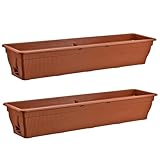 BURI 2X Blumenkasten 100cm Balkonkasten mit Wasserspeicher 25L - Blumenkästen wetterfest Pflanzkasten mit Einsatz für Garten und Balkon witterungsbeständig, Terrakotta