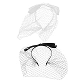 Veemoon 2 Stück Satin Haarband mit Netzschleier Elastisches Vintage Stirnband für Damen Atmungsaktives Mesh Veil Weiß und Schwarz Haarschmuck für Hochzeit und Festliche Anlässe