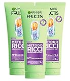 Garnier Fructis Feuchtigkeitsspendendes Shampoo für Locken mit Hyaluronsäure und Sheabutter revitalisiert die Locken vegane Formel ohne Silikone für die Haarpflege - 3 Flaschen à 200 ml