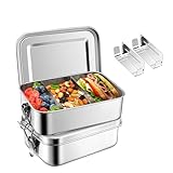Homikit Brotdose mit Fächern, 2 Stück Edelstahl Bento Box Lunchbox für Kinder & Erwachsene, Lunch Box Brotzeitdose mit Abnehmbar Trennwand, Auslaufsicher & Dichtungsring, 850ml+850ml