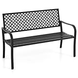 COSTWAY Gartenbank Metall, wetterfeste Sitzbank für 2-3 Sitzer, Parkbank mit Rückenlehne & Armlehne, Metallbank bis 300 kg belastbar, Eisenbank für Garten, Terrasse, Balkon, 127 x 62 x 86 cm (Schwarz)