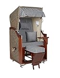 intergrill Strandschönheiten AVA Deluxe Strandkorb Ostsee Single Vollholzfront Korb außen beige Pinienholz innen grau gestreift Balkone Terrassen Garten Lounge