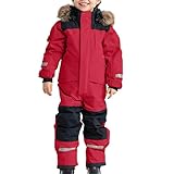 Generisch Einteiliges Schneeanzug Kinder Warmes Skioverall Unisex Kinder Wasserdicht Skianzüge Winddicht Schneeoverall Outdoor Dicke Fellkragenkapuze Skijacke Skihose Reflektierenden Streifen