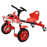 Generisch Drift-Tretauto für Kinder, mit 360-Grad-Omnirad, Tretfahrzeuge für Kinder mit verstellbarem Sitz und luftlosen Reifen, Kinderspielzeug für 3–7 Jahre,Rot