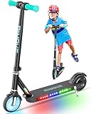 ALLMOVE 150W Elektroroller Kinder mit Doppelte Bremsen,5-12km/h&8 km Langstrecke, E Roller Kinder mit Beleuchtete Räder&Buntem Licht, Sichtbarem Batteriestand, E Scooter Kinder ab 6-12 Jahren, X2 Plus