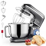 Fentic Küchenmaschine - 2000W - Edelstahl Rührschüssel (6,2 L) - Knetmaschine mit Rührhaken, Knethaken, Schlagbesen und Spritzschutz - Inkl. zusätzlichem Zubehör - Anthrazit