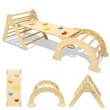 SUBTLETY Freistehende Kletterwände für Kinder 4-in-1 Holz Klettergerüst Indoor inkl. Kletterdreieck Kletterbogen & Rutsche Birkenholzspielplatz Lernspielzeug Heimsportgerät Tragfähigkeit bis 40KG