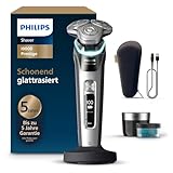Philips Rasierer i9000 Prestige, Nass- und Trockenrasierer für Männer mit integriertem Trimmer, grau-silber, Drucksensor, Reinigungsstation, Ladestation und Reiseetui (Modell XP9205/30)