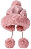 Malaxlx Damen Wintermütze Rosa Katzenohren Peruanische Mütze Strickmütze Warme Winter Beanie Mütze Fellmütze Pelzmütze Bommelmütze Plüsch Ohrenklappe Mütze