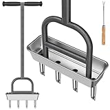 BeneLabel Rasenlüfter, 4 Zinken Garten Gras Belüftung Boden Aerifizierer Handvertikutierer Stecker Werkzeug mit Ablagefach Reinigungswerkzeug für Auflockerung Boden/Verbesserung de Rasen, 94cm/T-Griff