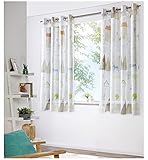 heimtexland ® Vorhang Kindergardine Skandi Leinen Optik Natur Bunt Deko Gardine Kinderzimmer Transparent Typ755 Ösenschal HxB 145x135 cm