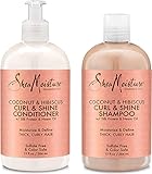 Shea Moisture Coconut & Hibiscus Curl & Shine Shampoo and Conditioner Set W/silk Protein and Neem Oil 13 Oz Bottles