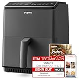 COSORI Heißluftfritteuse XXL, Dual Blaze, 6,4 L(1.8kg) Wifi verbunden, Airfryer mit 12 Multifunktionen, 90+ Online Rezept & Rezeptbuch, Full Touch Screen, 1700W, Dunkelgrau