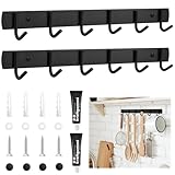 UNINGYI 2 Stück Hakenleiste Küche, Garderobenhaken mit 6 Haken, Kleiderhaken Edelstahl, Hakenleiste Küche 32cm Garderobenleiste, Kleiderhaken Wand Für Küche, Badezimmer, Wohnzimmer Und Flur(schwarz)