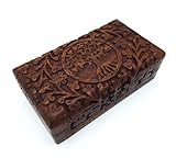 Handgefertigte Holz Box Schatulle Größe M mit Lebensbaum für Geschenk Schmuck Aufbewahrung | Familie Spiritualität Lifestyle Indien (Größe M 17x9,5x5,5 cm Gewicht ca. 375 g)