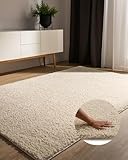 benuta Basic Hochflorteppich Teppich Wohnzimmer Sohari - Creme 80x150 cm - Minimalistischer Look - Weich & Waschbar - Für Schlafzimmer, Flur oder Esszimmer - Geeignet für Fußbodenheizung