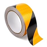 Vueinrg 25m x 5cm Warnband Schwarz Gelbes Klebeband Reflektierend Warnklebeband Sicherheitsband Selbstklebend Reflektorband Wasserdicht Reflexionsband für Warnmarkierung PKW Anhänger Draußen