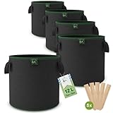 TTL Garden 5X 12L Pflanzsack aus Vlies Stoff - Stofftopf 5er Set 12 Liter Pflanztaschen 300 g/m² Filz & Vliesstoff - Pflanzgefäß Pflanzbeutel Wachstumstasche für Balkon Terrasse Gewächshaus Garten