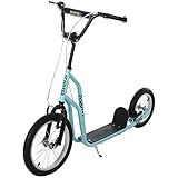 HOMCOM Kinderroller ab 5 Jahre Scooter Tretroller Cityroller Kinder Roller Kickboard mit Luftreifen16/12 Zoll Blau 135 x 58 x 88-94 cm