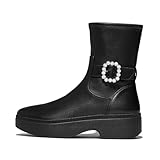 Fitflop Damen F-LUMA Crystal-Buckle Leder Kurze Stiefel Knöchel Schwarz 38.5 EU, Schwarz, 38.5 EU
