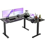 INNOVAR L-förmiger Glas-Stehpult, höhenverstellbar, elektrischer Eckschreibtisch mit zwei Motoren, mit Schubladen, 160 x 140 cm, Sitz-/Stehpult mit Spleißbrett für Heimbüro, Schwarz